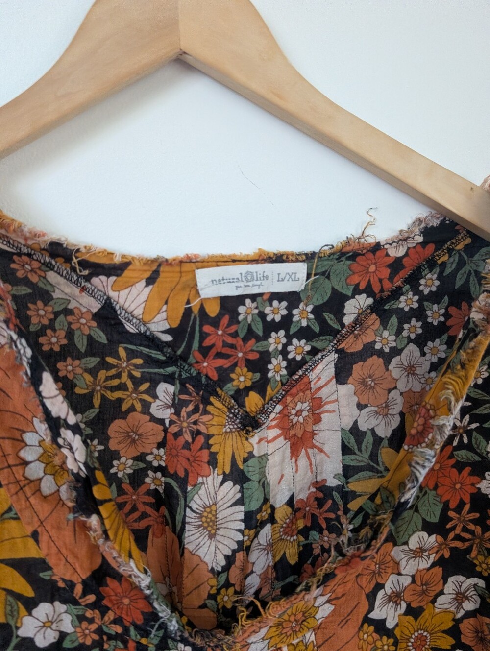 Natural Life 100% Cotton Boho Floral V Neck Long Sleeve Top L/XL Large XL - Picture 4 of 6